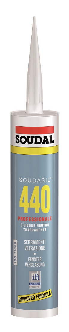 SOUDAL -  Sigillante SOUDASIL 440 silicone neutro per sigillatura di vetri - col. TRASPARENTE - q.ta 310 ML